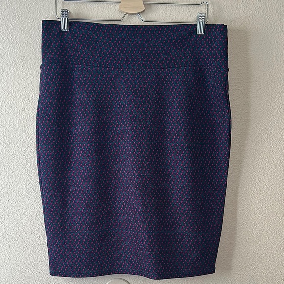 LuLaRoe Cassie Blue and Pink Pencil Skirt for Work - Picture 1 of 6